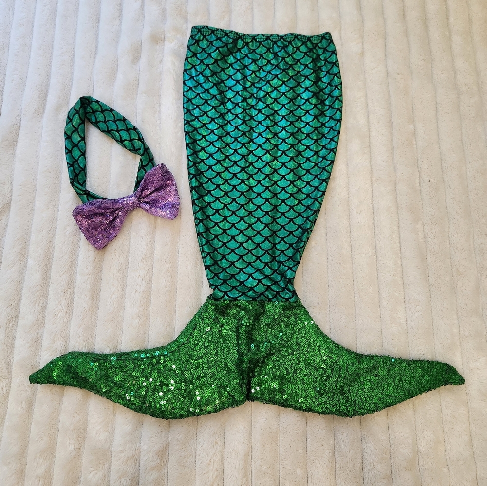 Green Mermaid Tail Costume with Headband and Bow For Baby Infant 12 Months